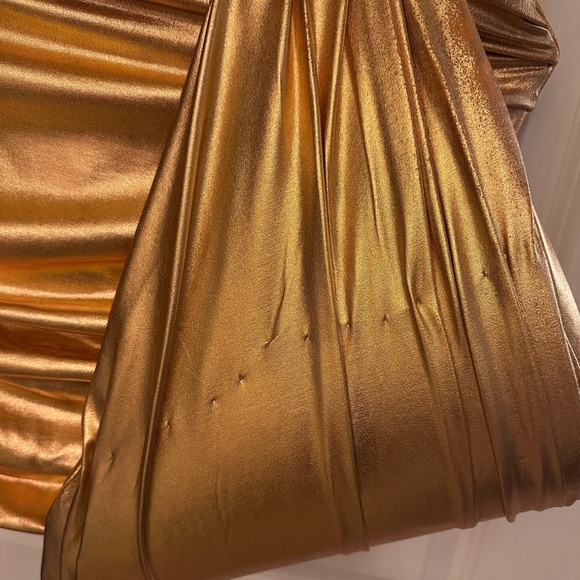 Gold Off-Shoulder Ruched Mini Dress - Picture 6 of 7